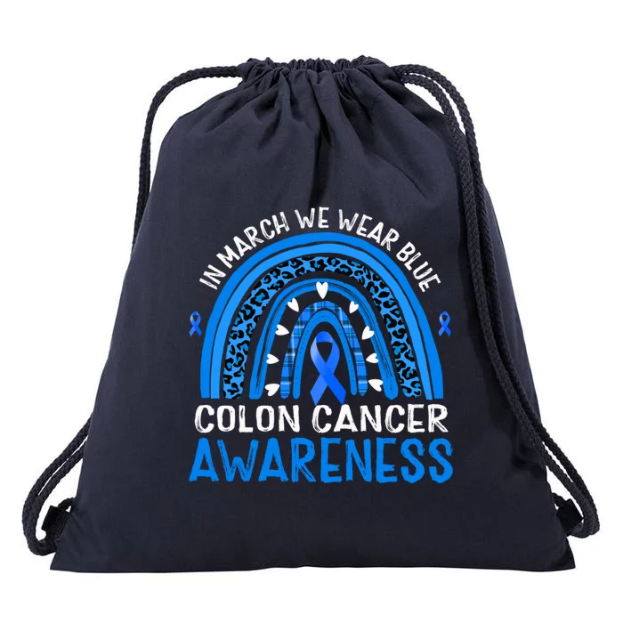 Rainbow In March We Wear Blue Colon Cancer Awareness Gift Drawstring Bag