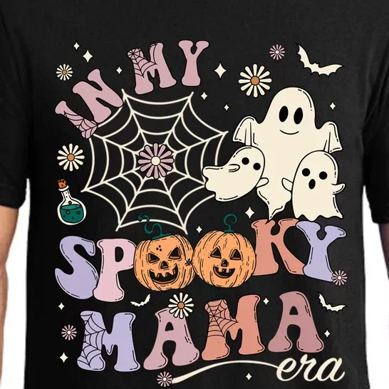 Retro In My Spooky Mama Era Cute Groovy Mom Halloween Ghost Funny Gift Pajama Set