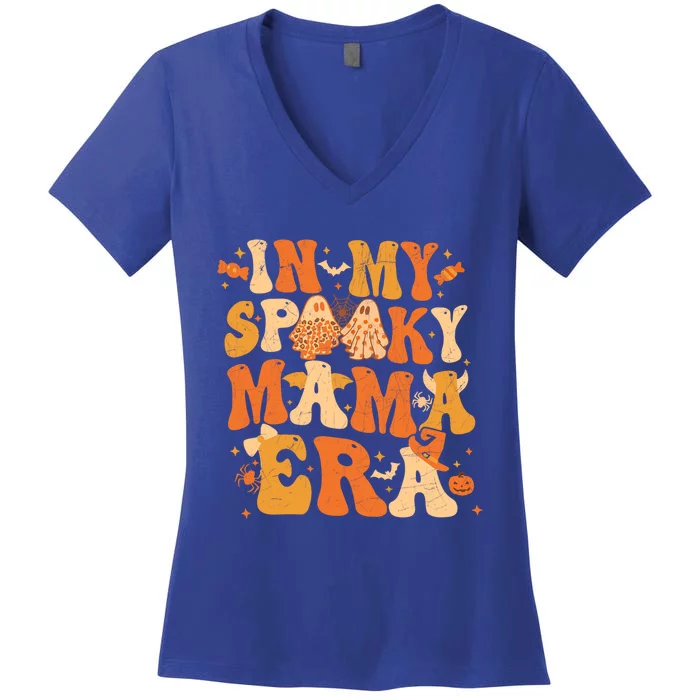 Retro In My Spooky Mama Era Halloween Ghost Spooky Vibes Gift Women's V-Neck T-Shirt