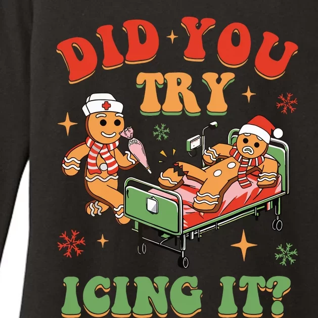 Retro Icu Nurse Christmas Gingerbread Did You Try Icing It Womens CVC Long Sleeve Shirt