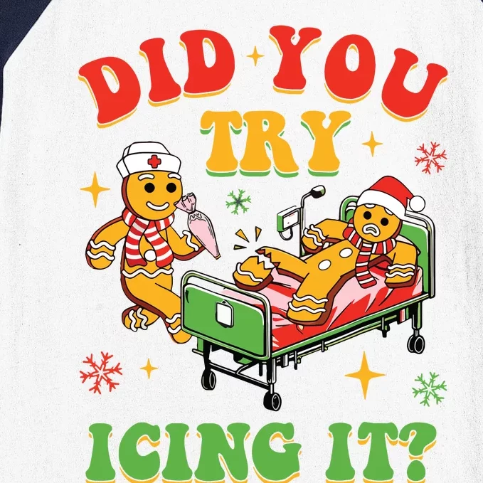 Retro Icu Nurse Christmas Gingerbread Did You Try Icing It Baseball Sleeve Shirt