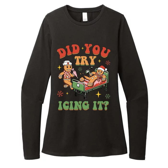 Retro ICU Nurse Christmas Gingerbread Did You Try Icing It Womens CVC Long Sleeve Shirt