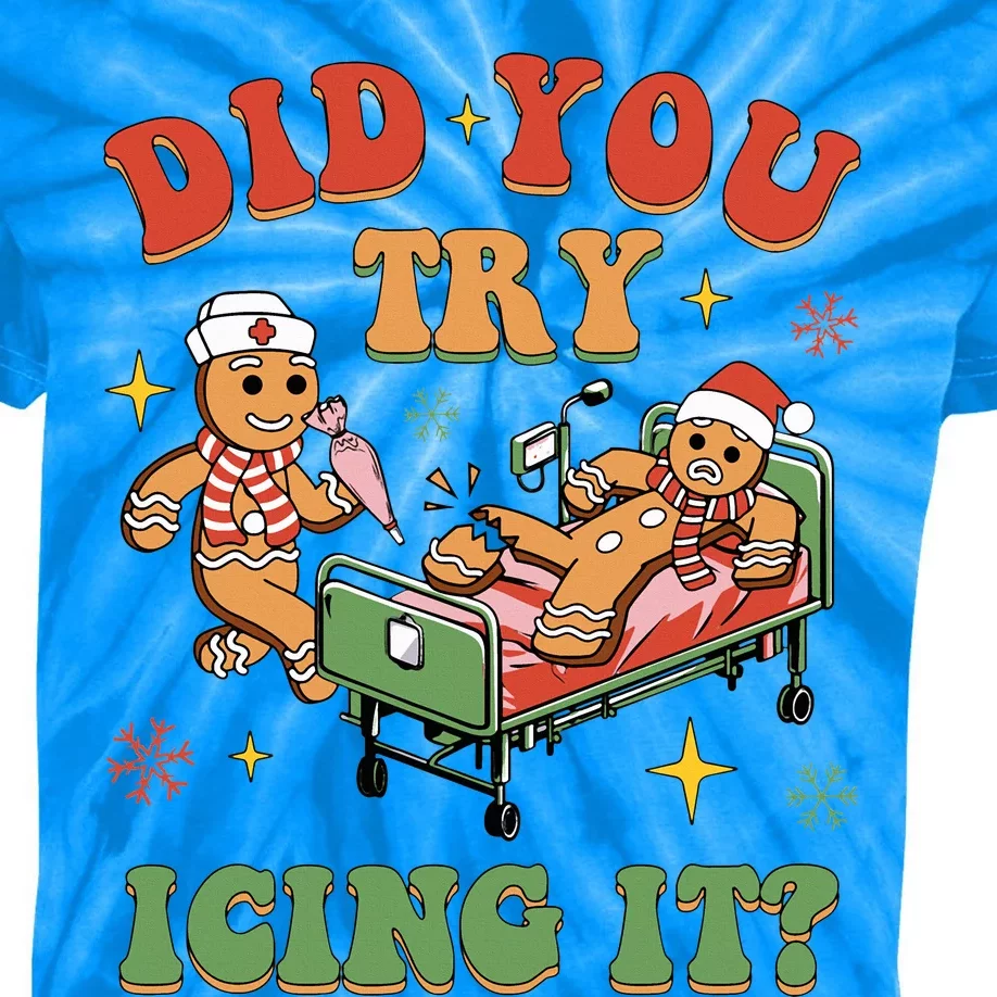 Retro ICU Nurse Christmas Gingerbread Did You Try Icing It Kids Tie-Dye T-Shirt