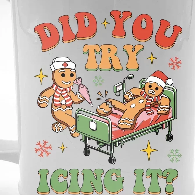 Retro Icu Nurse Christmas Gingerbread Did You Try Icing It Front & Back Beer Stein