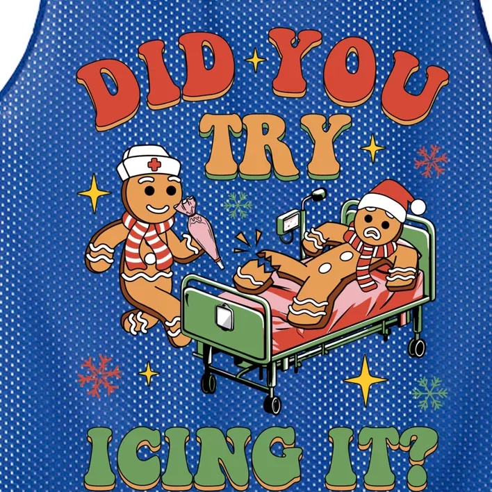 Retro Icu Nurse Christmas Gingerbread Did You Try Icing It Cute Gift Mesh Reversible Basketball Jersey Tank