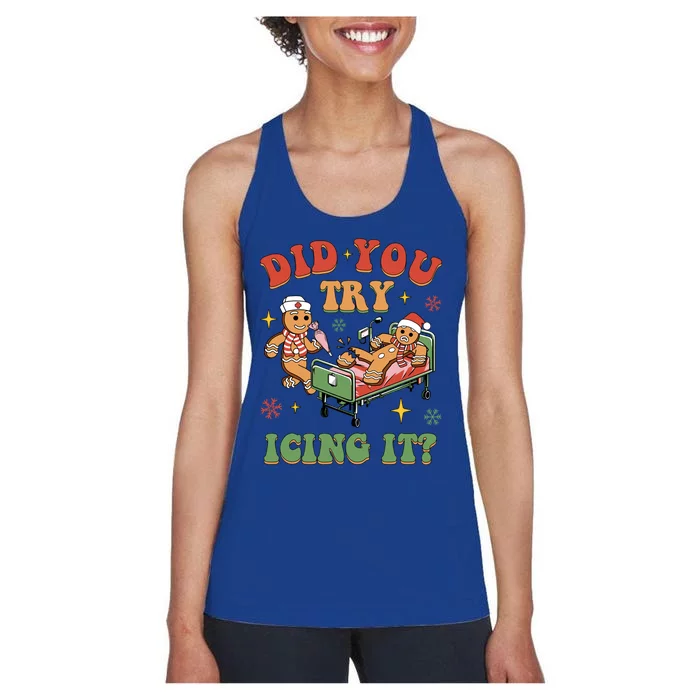 Retro Icu Nurse Christmas Gingerbread Did You Try Icing It Cute Gift Women's Racerback Tank