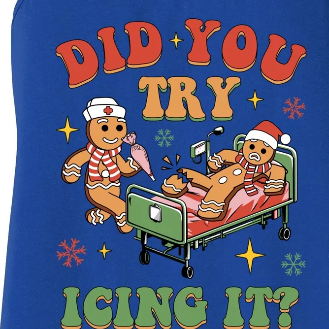 Retro Icu Nurse Christmas Gingerbread Did You Try Icing It Cute Gift Women's Racerback Tank