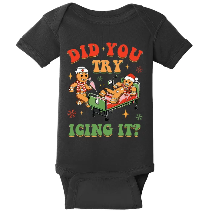 Retro ICU Nurse Christmas Gingerbread Did You Try Icing It Baby Bodysuit