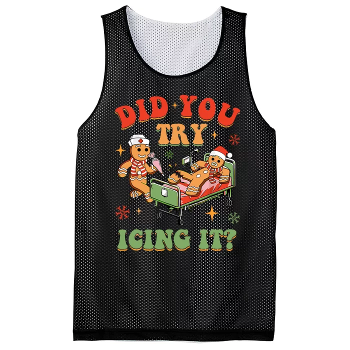 Retro Icu Nurse Christmas Gingerbread Did You Try Icing It Mesh Reversible Basketball Jersey Tank