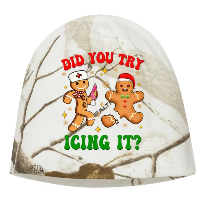 Retro Icu Nurse Christmas Gingerbread Did You Try Icing It Kati - Camo Knit Beanie