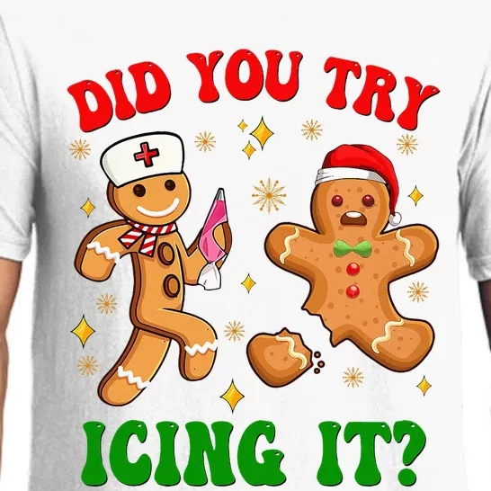 Retro Icu Nurse Christmas Gingerbread Did You Try Icing It Pajama Set