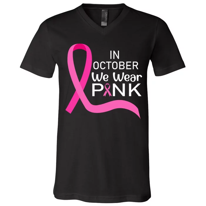 Ribbon In October We Wear Breast Cancer Awareness V-Neck T-Shirt