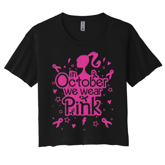 Retro In October We Wear Pin.K Breast Cancer Awareness 2024 Women's Crop Top Tee