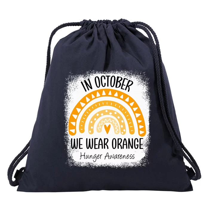 Rainbow In October We Wear Orange Hunger Awareness Ribbon Drawstring Bag