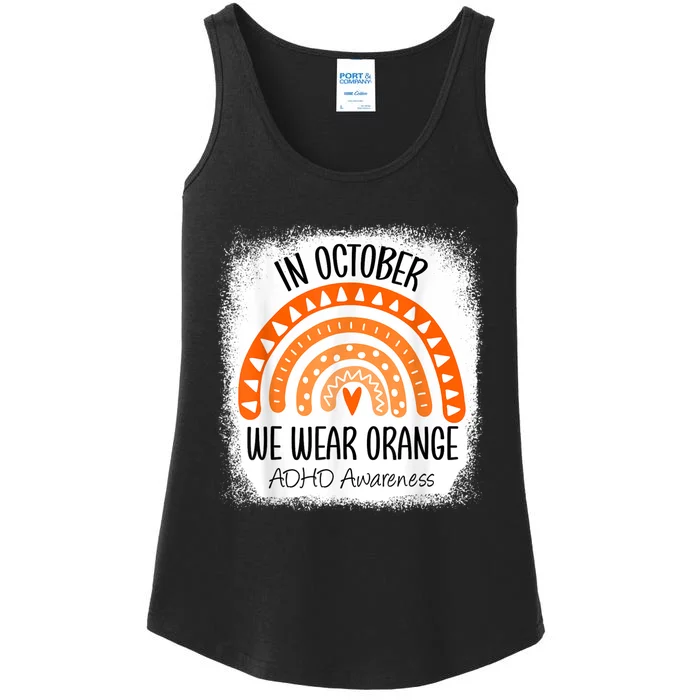 Rainbow In October We Wear Orange ADHD Awareness Ribbon Ladies Essential Tank