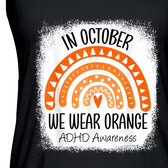 Rainbow In October We Wear Orange ADHD Awareness Ribbon Ladies Essential Flowy Tank