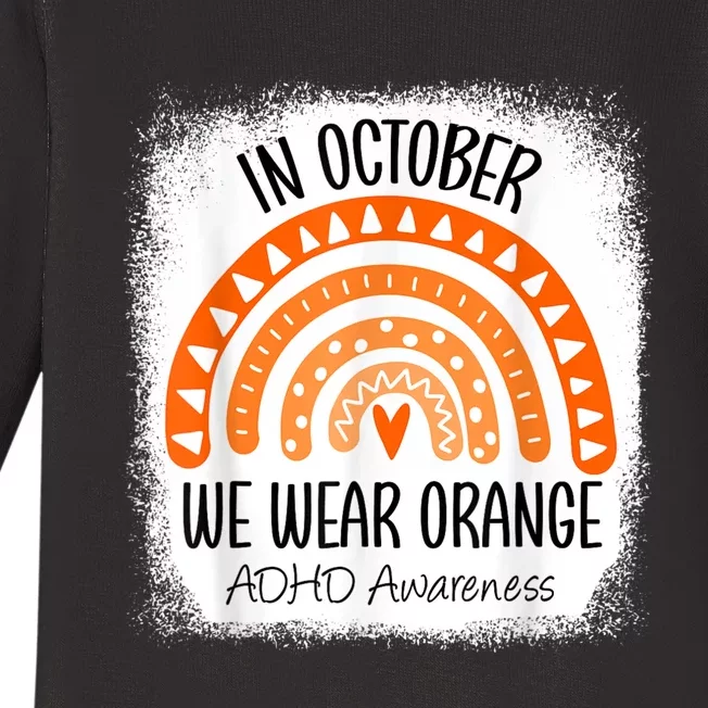 Rainbow In October We Wear Orange ADHD Awareness Ribbon Baby Long Sleeve Bodysuit