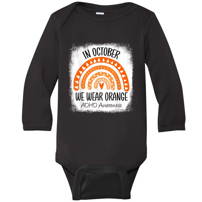 Rainbow In October We Wear Orange ADHD Awareness Ribbon Baby Long Sleeve Bodysuit