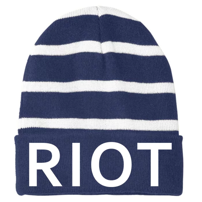 RIOT Funny Vintage Classic Logo Striped Beanie with Solid Band