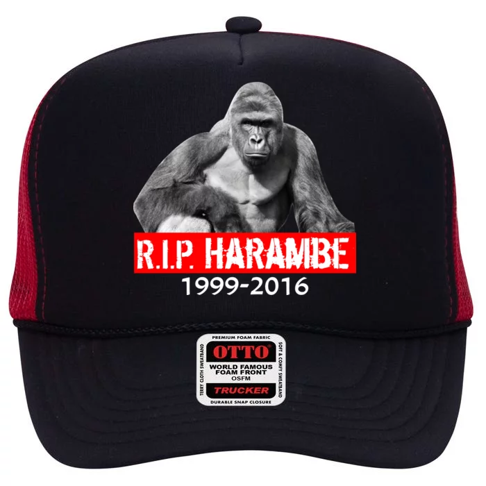 RIP Harambe Gorilla Cincinnati Zoo High Crown Mesh Trucker Hat