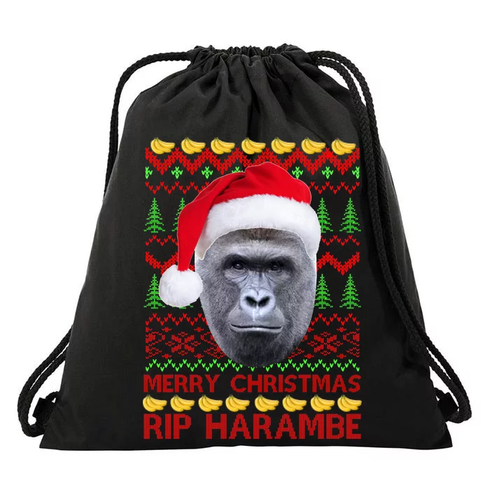 RIP Harambe Merry Ugly Christmas Sweater Drawstring Bag