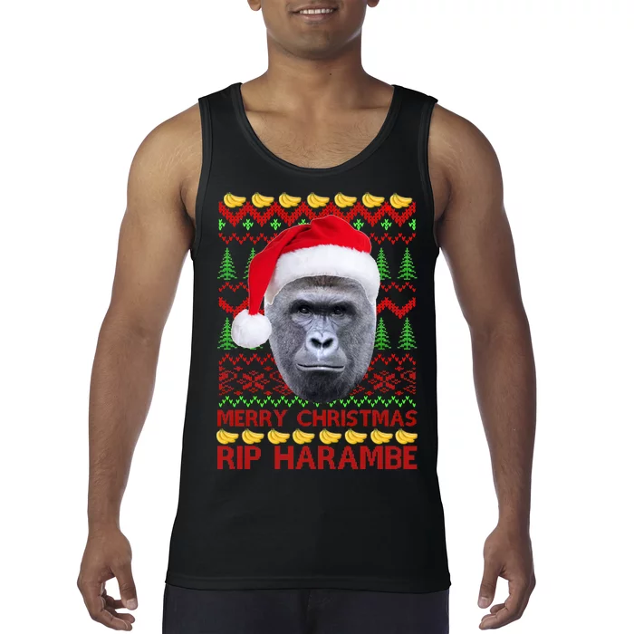 RIP Harambe Merry Ugly Christmas Sweater Tank Top