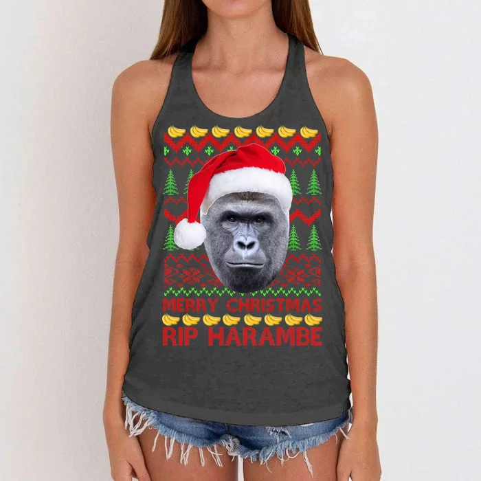 RIP Harambe Merry Ugly Christmas Sweater Women's Knotted Racerback Tank