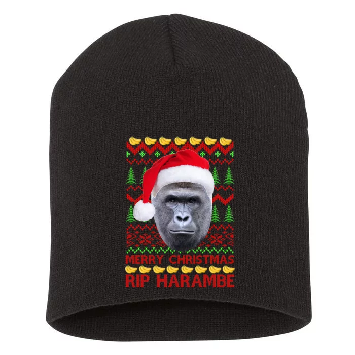 RIP Harambe Merry Ugly Christmas Sweater Short Acrylic Beanie