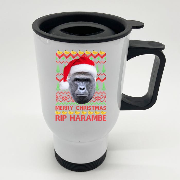 RIP Harambe Merry Ugly Christmas Sweater Front & Back Stainless Steel Travel Mug