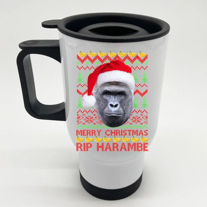 RIP Harambe Merry Ugly Christmas Sweater Front & Back Stainless Steel Travel Mug