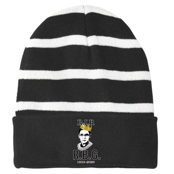 RIP Notorious RBG Ruth Bader Ginsburg 1933-2020 Striped Beanie with Solid Band