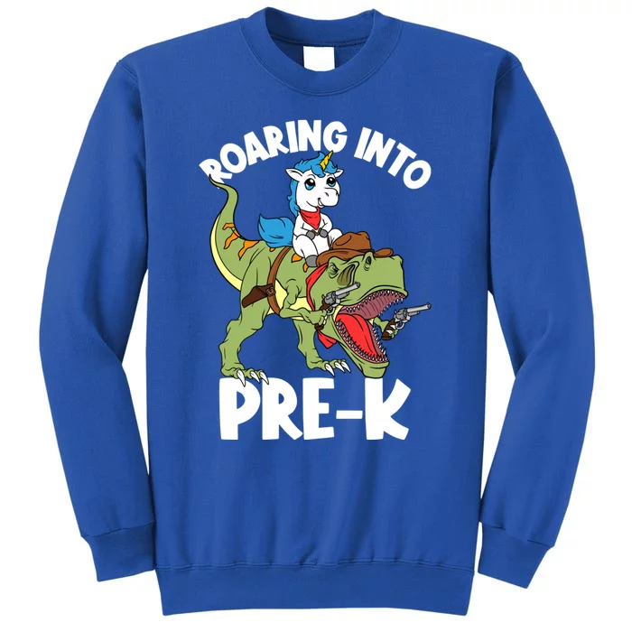 Roaring Into Prekindergarten Unicorn Riding Dinosaur Gift Tall Sweatshirt