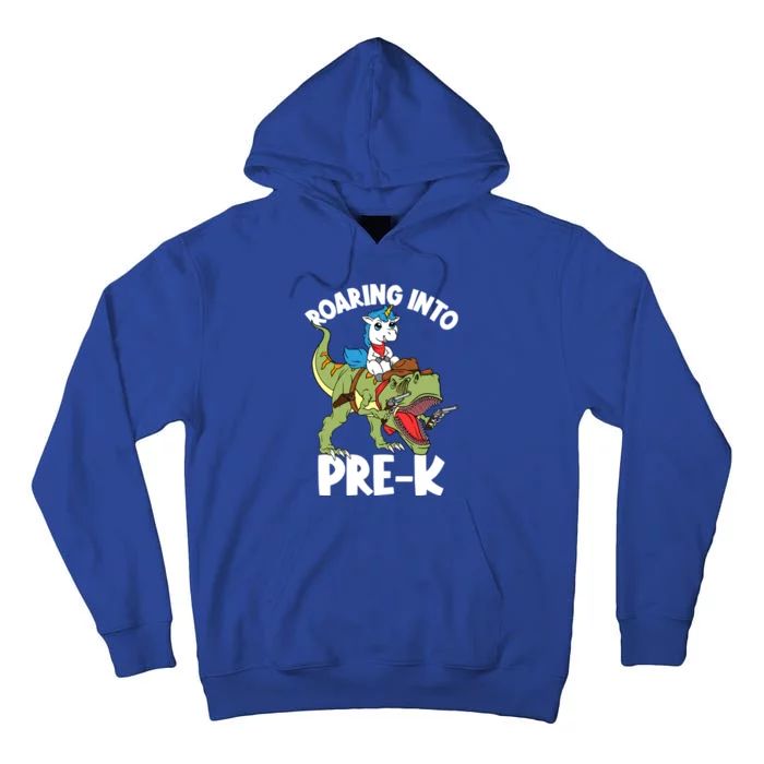 Roaring Into Prekindergarten Unicorn Riding Dinosaur Gift Tall Hoodie