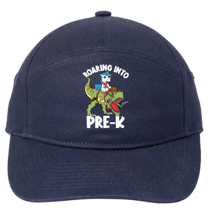 Roaring Into Prekindergarten Unicorn Riding Dinosaur Gift 7-Panel Snapback Hat