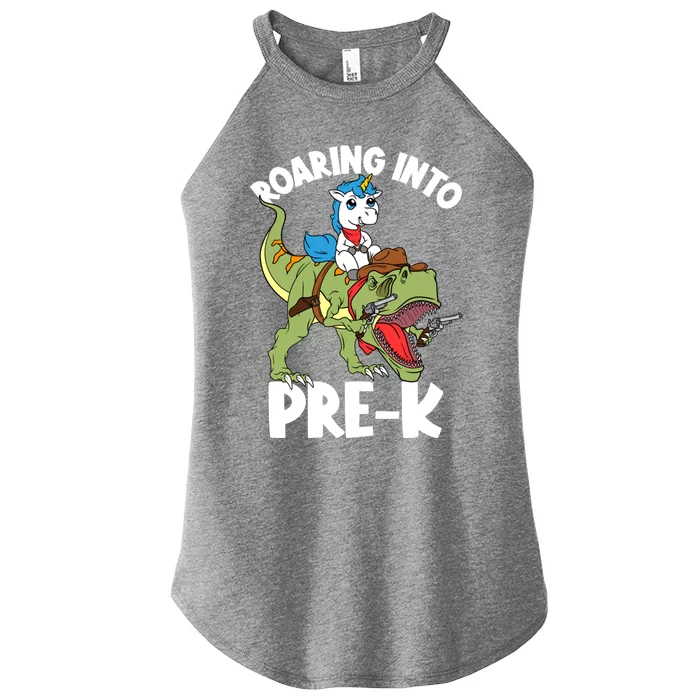 Roaring Into Prekindergarten Unicorn Riding Dinosaur Gift Women’s Perfect Tri Rocker Tank