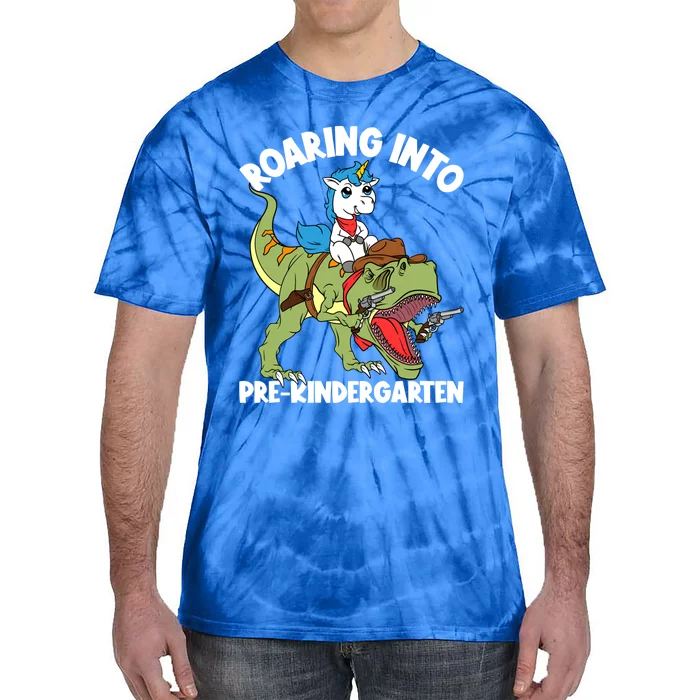 Roaring Into Prekindergarten Unicorn Riding Dinosaur Gift Tie-Dye T-Shirt