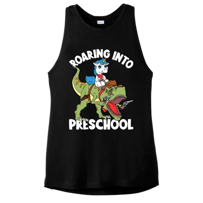 Roaring Into Preschool Unicorn Riding Dinosaur Great Gift Ladies Tri-Blend Wicking Tank