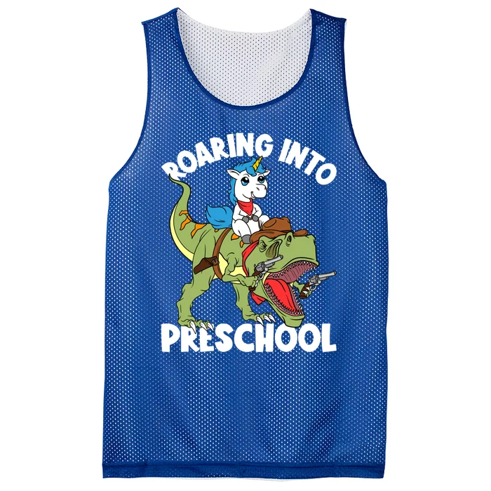 Roaring Into Preschool Unicorn Riding Dinosaur Great Gift Mesh Reversible Basketball Jersey Tank