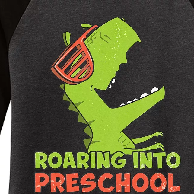 Roaring Into Preschool Dinosaur Back To School Women's Tri-Blend 3/4-Sleeve Raglan Shirt