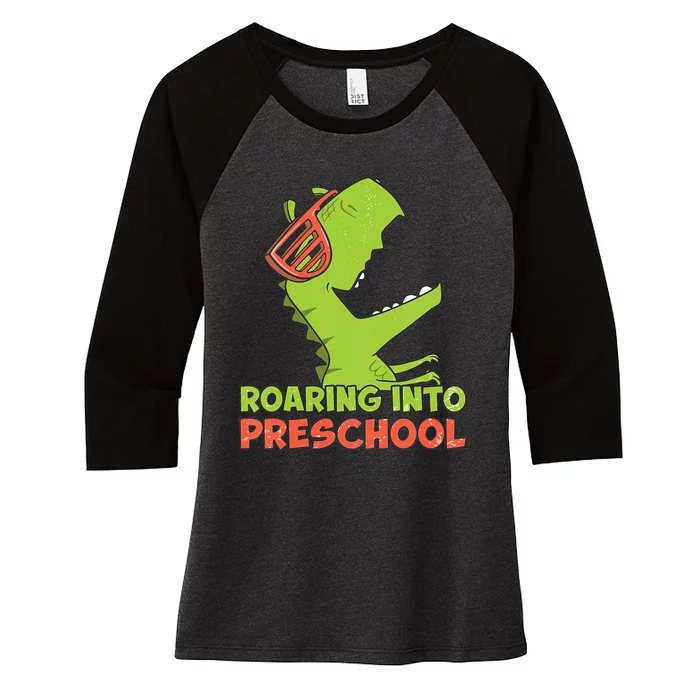 Roaring Into Preschool Dinosaur Back To School Women's Tri-Blend 3/4-Sleeve Raglan Shirt