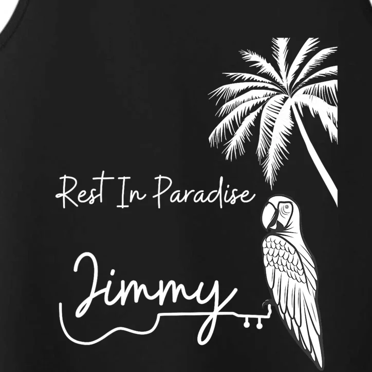 Rest In Paradise Jimmy. Parrot Heads Guitar Music Lovers Performance Tank