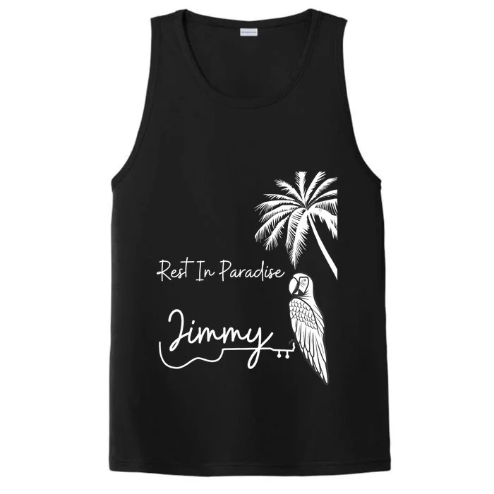 Rest In Paradise Jimmy. Parrot Heads Guitar Music Lovers Performance Tank