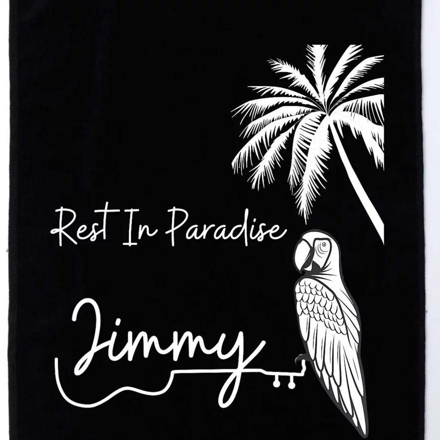 Rest In Paradise Jimmy. Parrot Heads Guitar Music Lovers Platinum Collection Golf Towel