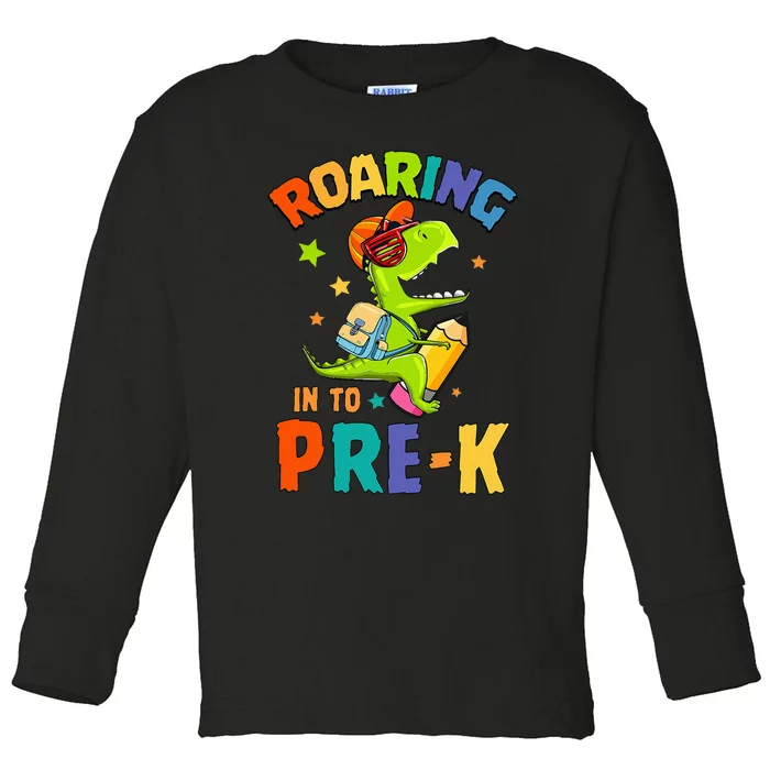 Roaring Into PreK T Rex Dinosaur Back To School Toddler Long Sleeve Shirt