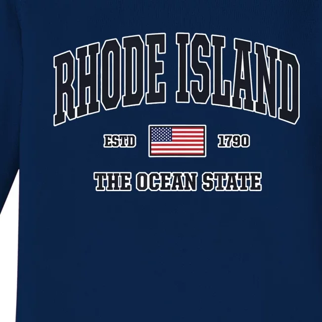 Rhode Island Patriotic American Flag Veteran Gifts Baby Long Sleeve Bodysuit