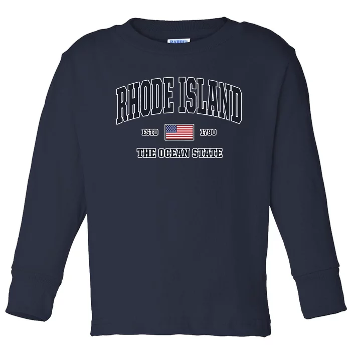 Rhode Island Patriotic American Flag Veteran Gifts Toddler Long Sleeve Shirt