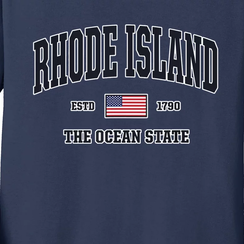 Rhode Island Patriotic American Flag Veteran Gifts Kids Long Sleeve Shirt