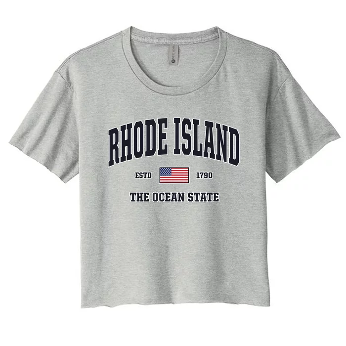 Rhode Island Patriotic American Flag Veteran Gifts Women's Crop Top Tee