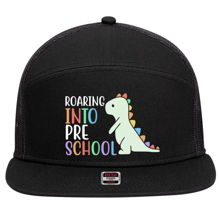 Roaring Into Pre School Cute Dinosaur 7 Panel Mesh Trucker Snapback Hat