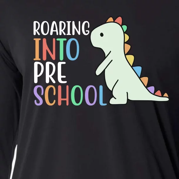 Roaring Into Pre School Cute Dinosaur Cooling Performance Long Sleeve Crew